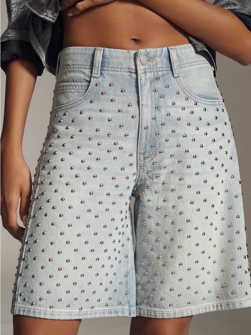 pistola Light Blue Studded Denim Bermuda Shorts